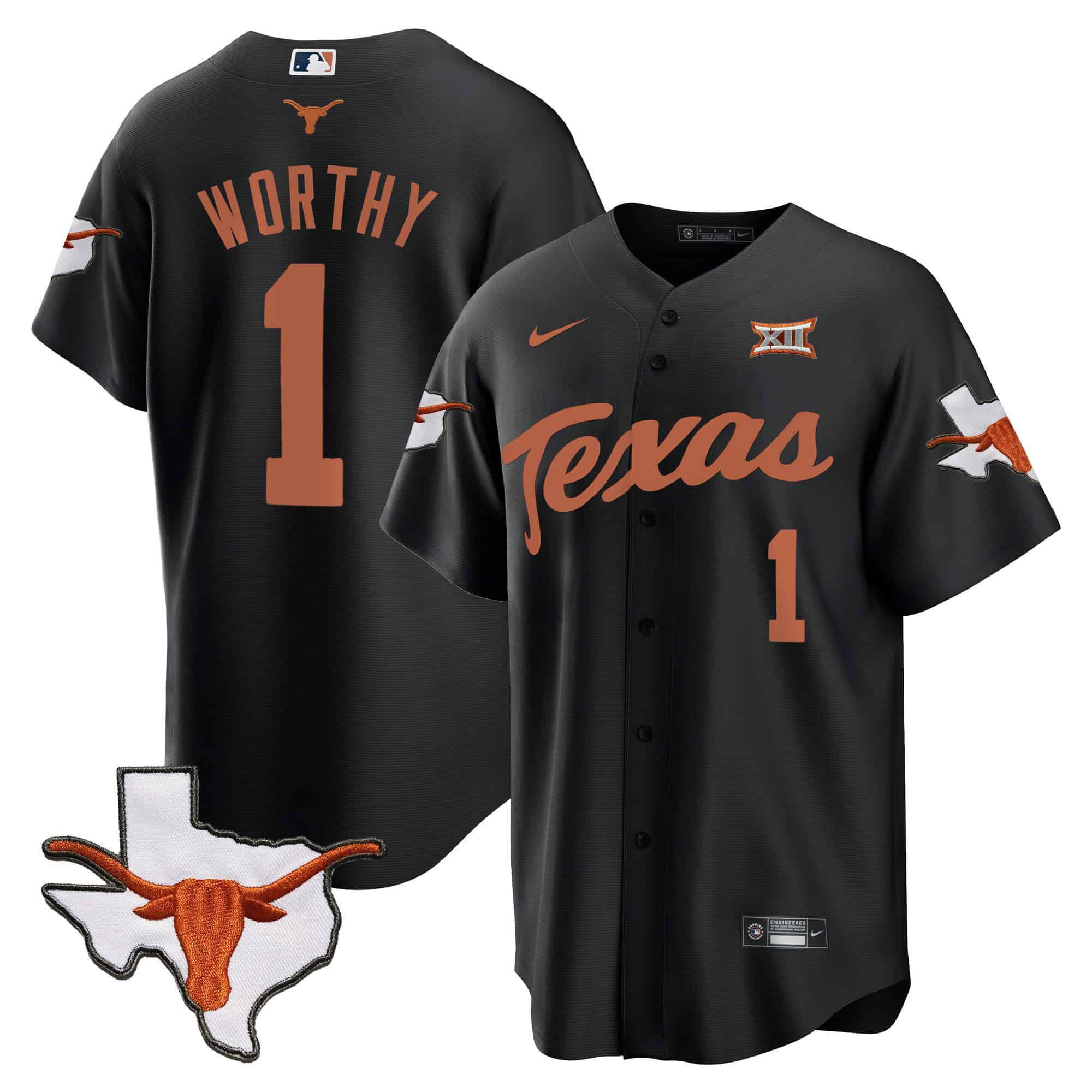 Men Texas Longhorns #1 Worthy Black 2024 Baseball NCAA Jersey->indianapolis colts->NFL Jersey